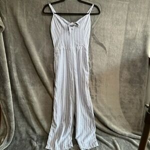 Abercrombie & Fitch Blue Striped Tie Front Jumpsuit Spaghetti Strap Size Small‎